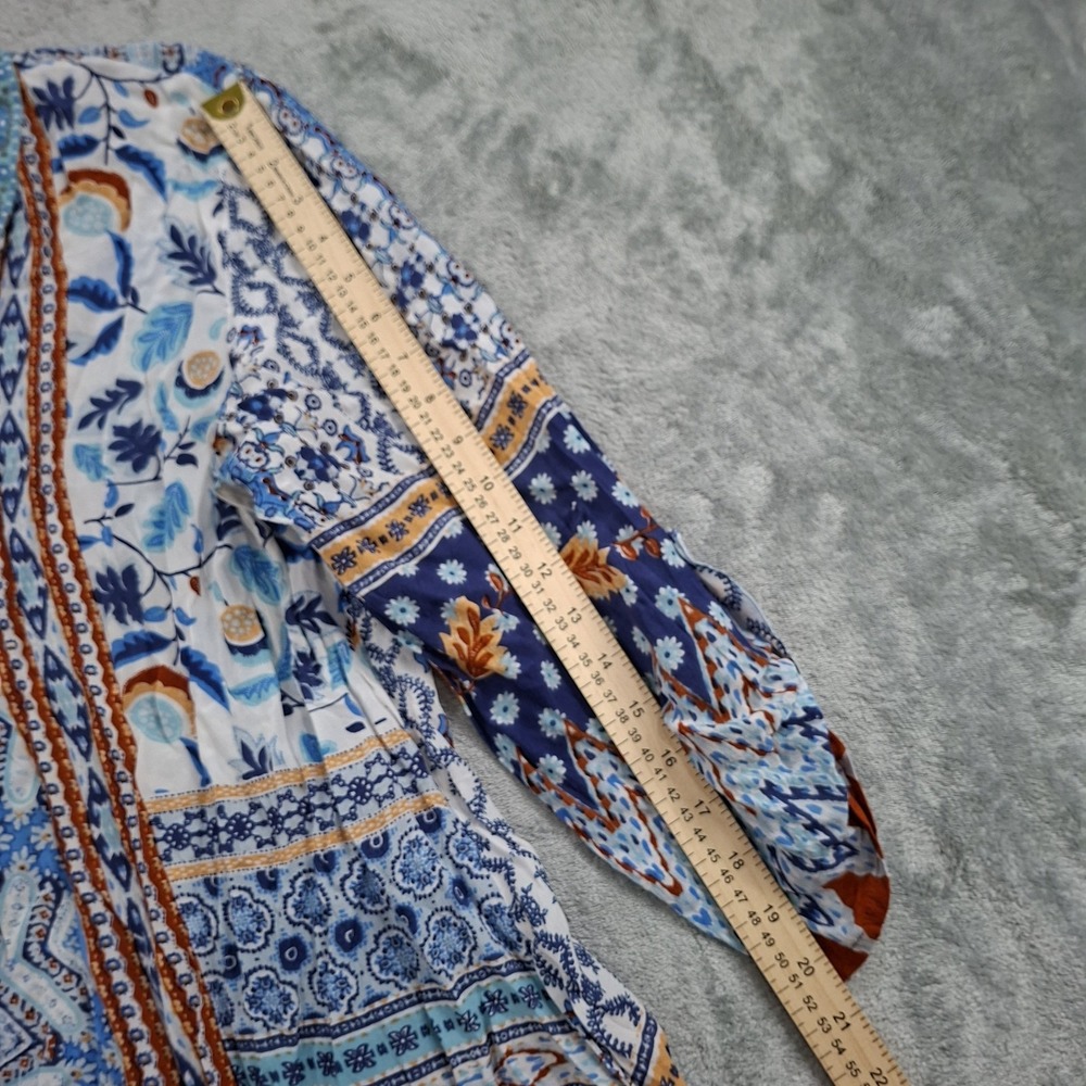 Kyla Seo Dress Womens XXL 2X Blue Embroidered Shirt Dress Boho Western - Picture 7 of 11